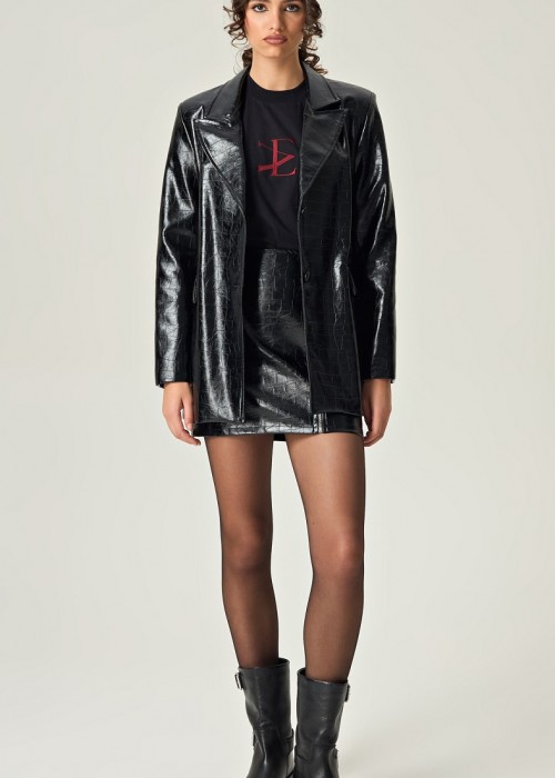 Eveleya Midnight Power Croco Leather Mini Skirt
